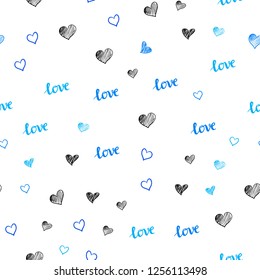 Light BLUE vector seamless pattern with phrase LOVE YOU, hearts. Illustration with phrase LOVE YOU, hearts for valentine's day. Texture for window blinds, curtains.