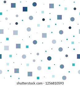 Light BLUE vector seamless pattern with spheres, squares. Decorative design in abstract style with circles, rectangles. Pattern for design of window blinds, curtains.