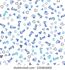 Light BLUE vector seamless pattern with phrase LOVE YOU, hearts. Colorful gradient phrase LOVE YOU, hearts in abstract style. Design for wallpaper, fabric makers.