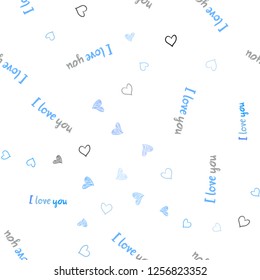 Light BLUE vector seamless pattern with colorful hearts. Decorative shining illustration with hearts on abstract template. Template for Valentine's greeting postcards.