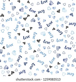 Light BLUE vector seamless pattern with phrase LOVE YOU, hearts. Colorful gradient phrase LOVE YOU, hearts in abstract style. Design for textile, fabric, wallpapers.
