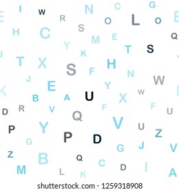 Light BLUE vector seamless pattern with ABC symbols. Shining illustration with ABC symbols on abstract template. Texture for window blinds, curtains.
