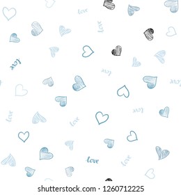 Light BLUE vector seamless pattern with phrase LOVE YOU, hearts. Colorful illustration with quote LOVE YOU, hearts. Pattern for trendy fabric, wallpapers.