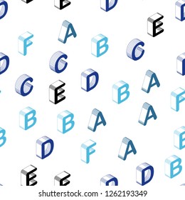 Light BLUE vector seamless pattern with 3D ABC symbols. Colorful gradient design in 3D style with signs of alphabet. Pattern for design of fabric, wallpapers.