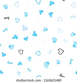 Light BLUE vector seamless pattern with phrase LOVE YOU, hearts. Romantic illustration with colorful phrase LOVE YOU, hearts. Design for wallpaper, fabric makers.