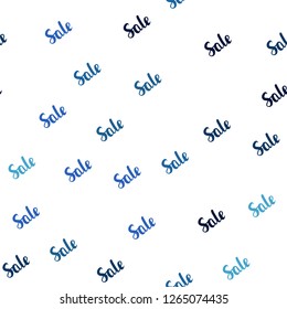 Light BLUE vector seamless pattern with sale signs. Colored words of sales with gradient on white background. Template for season sales, shopping ads.