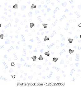 Light BLUE vector seamless pattern with phrase LOVE YOU, hearts. Colorful illustration with quote LOVE YOU, hearts. Template for business cards, websites.