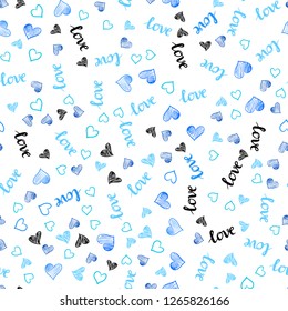 Light BLUE vector seamless pattern with phrase LOVE YOU, hearts. Colorful gradient phrase LOVE YOU, hearts in abstract style. Template for business cards, websites.