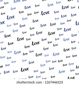 Light BLUE vector seamless pattern with phrase LOVE YOU. Illustration with phrase LOVE YOU for valentine's day. Template for business cards, websites.