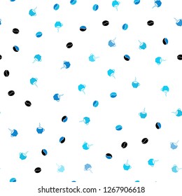 Light BLUE vector seamless pattern with coffee beans, cups. Decorative gradient design of coffee cups and beans. Pattern for menu of cafes and restaurants.