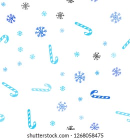 Light BLUE vector seamless pattern with delicious xmas candies.