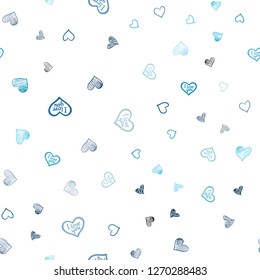 Light BLUE vector seamless pattern with colorful hearts. Decorative shining illustration with hearts on abstract template. Pattern for carnival, festival romantic leaflets.