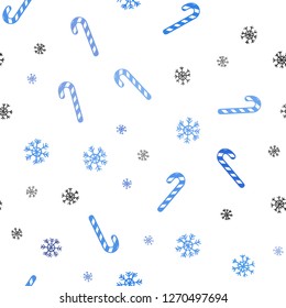 Light BLUE vector seamless pattern with delicious xmas candies.