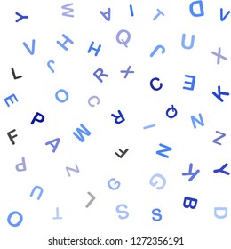 Light BLUE vector seamless pattern with ABC symbols. Abstract illustration with colored latin alphabet. Texture for window blinds, curtains.