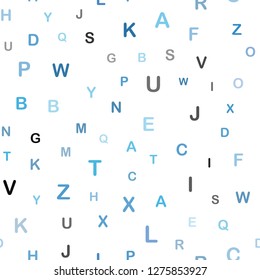 Light BLUE vector seamless pattern with ABC symbols. Abstract illustration with colored latin alphabet. Pattern for design of fabric, wallpapers.