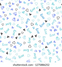 Light Blue vector seamless pattern with phrase LOVE YOU, hearts. Colorful gradient phrase LOVE YOU, hearts in abstract style. Design for wallpaper, fabric makers.