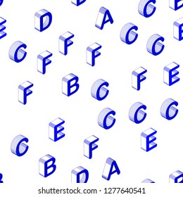 Light BLUE vector seamless pattern with 3D ABC symbols. Colorful 3D alphabet signs with gradient on white background. Design for textile, fabric, wallpapers.