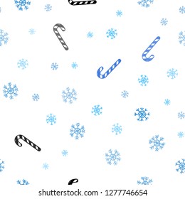 Light BLUE vector seamless pattern with delicious xmas candies.