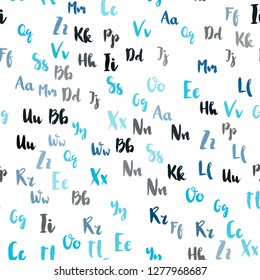 Light BLUE vector seamless pattern with ABC symbols. Modern geometrical illustration with ABC english symbols. Texture for window blinds, curtains.