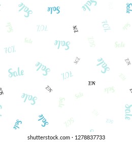 Light BLUE vector seamless pattern with 30, 50, 70 percentage signs. Shining colorful illustration with isolated selling prices. Template for season sales, shopping ads.