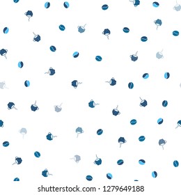 Light BLUE vector seamless pattern with coffee beans, cups. Gradient abstract collection of coffee cups and beans. Design for ad, poster, banner of cafes, restaurants.