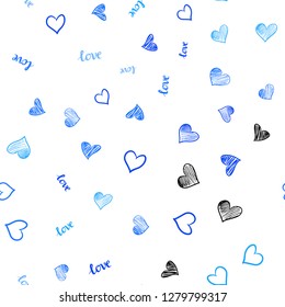 Light BLUE vector seamless pattern with phrase LOVE YOU, hearts. Colorful gradient phrase LOVE YOU, hearts in abstract style. Design for wallpaper, fabric makers.