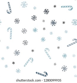 Light BLUE vector seamless pattern with delicious xmas candies.