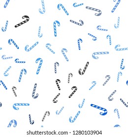 Light BLUE vector seamless pattern with delicious xmas candies.