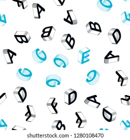 Light BLUE vector seamless pattern with 3D ABC symbols. Colorful gradient design in 3D style with signs of alphabet. Pattern for design of fabric, wallpapers.