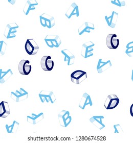 Light BLUE vector seamless pattern with 3D ABC symbols. Colorful 3D alphabet signs with gradient on white background. Pattern for trendy fabric, wallpapers.