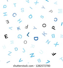 Light BLUE vector seamless pattern with ABC symbols. Modern geometrical illustration with ABC english symbols. Pattern for trendy fabric, wallpapers.