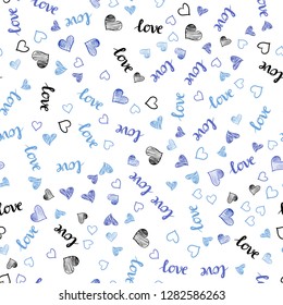 Light BLUE vector seamless pattern with phrase LOVE YOU, hearts. Illustration with words of love, hearts in abstract style. Design for wallpaper, fabric makers.