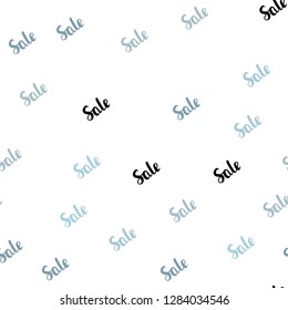 Light BLUE vector seamless pattern with sale signs. Colored words of sales with gradient on white background. Design for business ads, commercials.