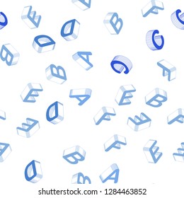 Light BLUE vector seamless pattern with 3D ABC symbols. Colorful 3D alphabet signs with gradient on white background. Design for textile, fabric, wallpapers.