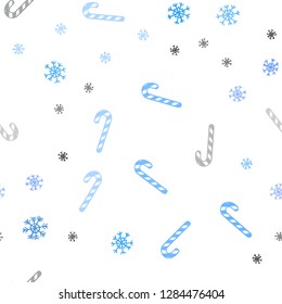 Light BLUE vector seamless pattern with delicious xmas candies.