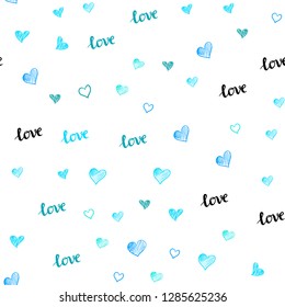 Light BLUE vector seamless pattern with phrase LOVE YOU, hearts. Illustration with phrase LOVE YOU, hearts for valentine's day. Design for wallpaper, fabric makers.