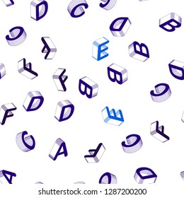 Light BLUE vector seamless pattern with 3D ABC symbols. Modern geometrical illustration with 3D ABC english symbols. Pattern for trendy fabric, wallpapers.
