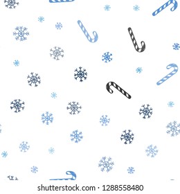 Light BLUE vector seamless pattern with delicious xmas candies.
