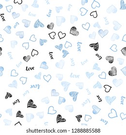 Light BLUE vector seamless pattern with phrase LOVE YOU, hearts. Romantic illustration with colorful phrase LOVE YOU, hearts. Design for wallpaper, fabric makers.