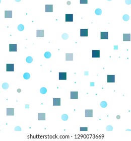 Light BLUE vector seamless pattern with spheres, squares. Colorful gradient with circles, rectangles on abstract backdrop. Template for business cards, websites.