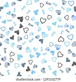 Light BLUE vector seamless pattern with phrase LOVE YOU, hearts. Design in doodle style with text LOVE YOU, hearts. Design for wallpaper, fabric makers.