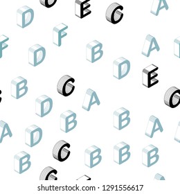 Light BLUE vector seamless pattern with 3D ABC symbols. Abstract illustration with colorful 3D latin alphabet. Texture for window blinds, curtains.