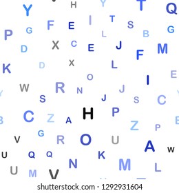 Light BLUE vector seamless pattern with ABC symbols. Blurred design in simple style with signs of alphabet. Texture for window blinds, curtains.