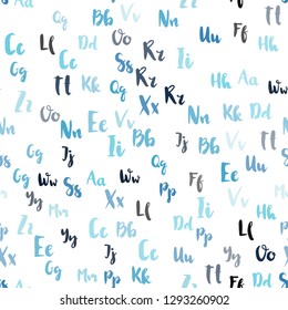 Light BLUE vector seamless pattern with ABC symbols. Shining colorful illustration with isolated letters. Pattern for trendy fabric, wallpapers.
