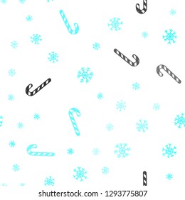 Light BLUE vector seamless pattern with delicious xmas candies.