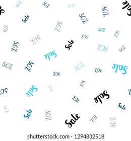 Light BLUE vector seamless pattern with 30, 50, 70 percentage signs. Shining colorful illustration with isolated selling prices. Backdrop for mega promotions, discounts.