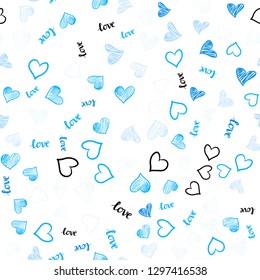 Light BLUE vector seamless pattern with phrase LOVE YOU, hearts. Colorful gradient phrase LOVE YOU, hearts in abstract style. Design for wallpaper, fabric makers.