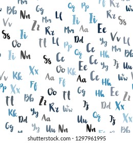 Light BLUE vector seamless pattern with ABC symbols. Blurred design in simple style with signs of alphabet. Design for textile, fabric, wallpapers.