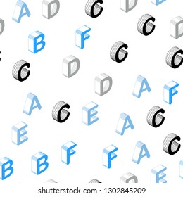 Light BLUE vector seamless pattern with 3D ABC symbols. Colorful 3D alphabet signs with gradient on white background. Design for textile, fabric, wallpapers.
