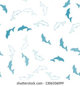 Light BLUE vector seamless pattern with sea dolphins. Modern abstract illustration with sea dolphins. Pattern for marine leaflets.